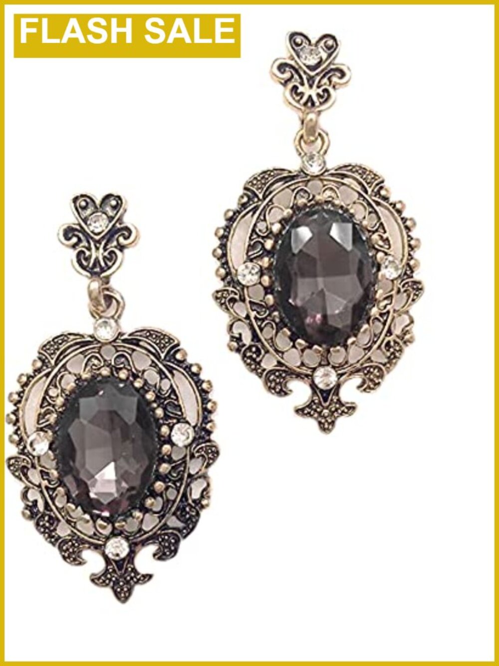 Gold Tone Art Deco Rhinestone Dangle Earrings Vintage Style